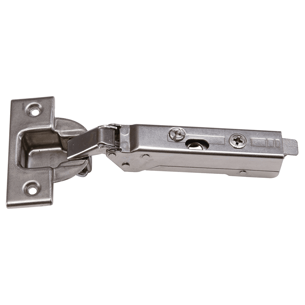 Tiomos 110&#730; Opening Hinge, 45mm Bore Pattern, Self-Closing, Overlay, Nickel-Plated, Screw-On - Main Image