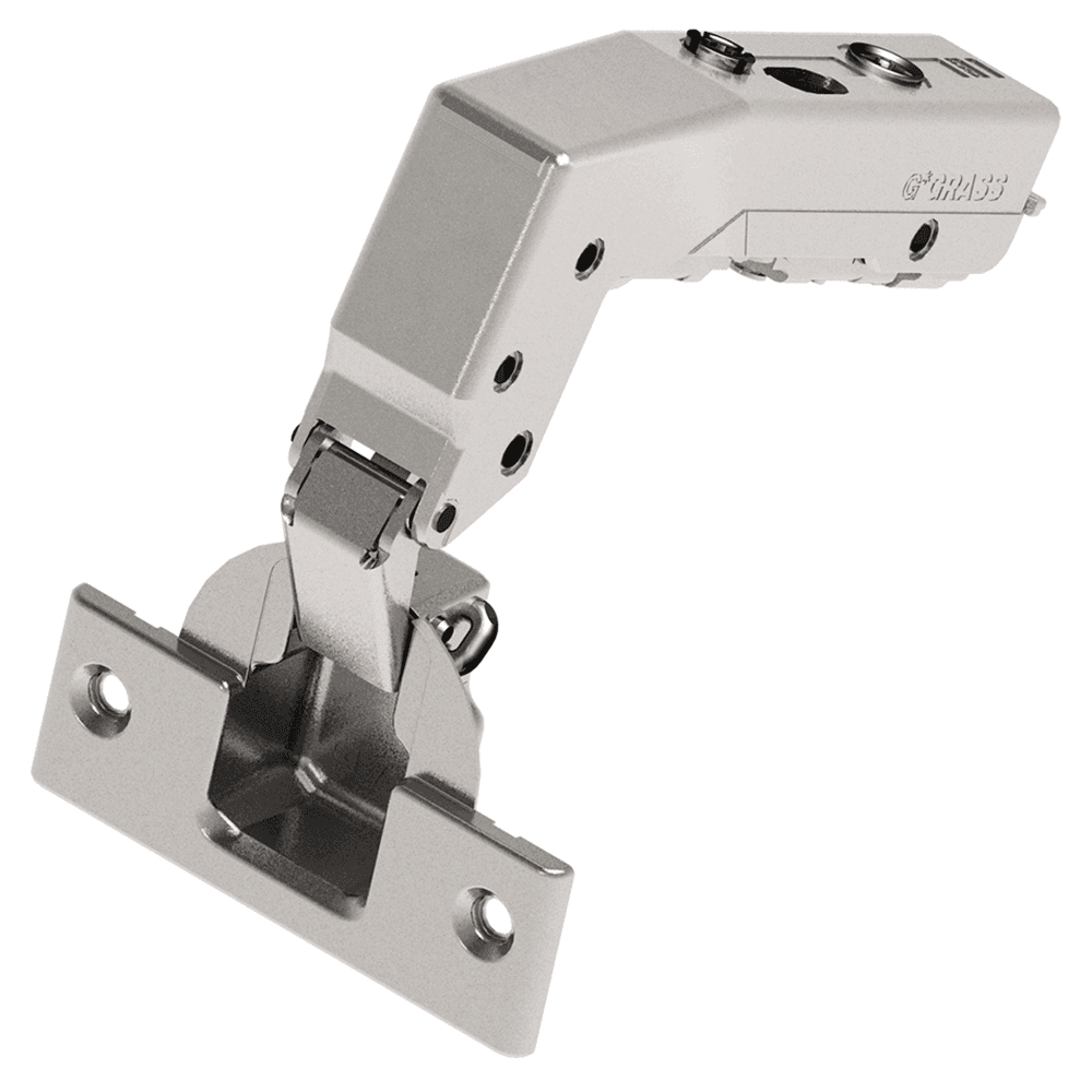 Tiomos Blind Corner 110&#730; Opening Hinge, 45mm Bore Pattern, Self-Closing, Overlay, Nickel-Plated, Dowelled - Main Image