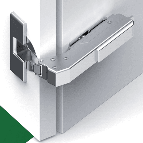 Tiomos Blind Corner 110&#730; Opening Hinge, 45mm Bore Pattern, Self-Closing, Inset, Nickel-Plated, Dowelled - Alt Image 1
