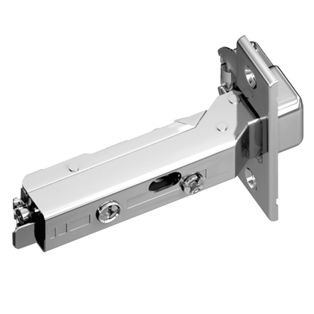 Tiomos 120&#730; Opening Hinge, 45mm Bore Pattern, Self-Closing, Overlay, Nickel-Plated, Screw-On - Main Image