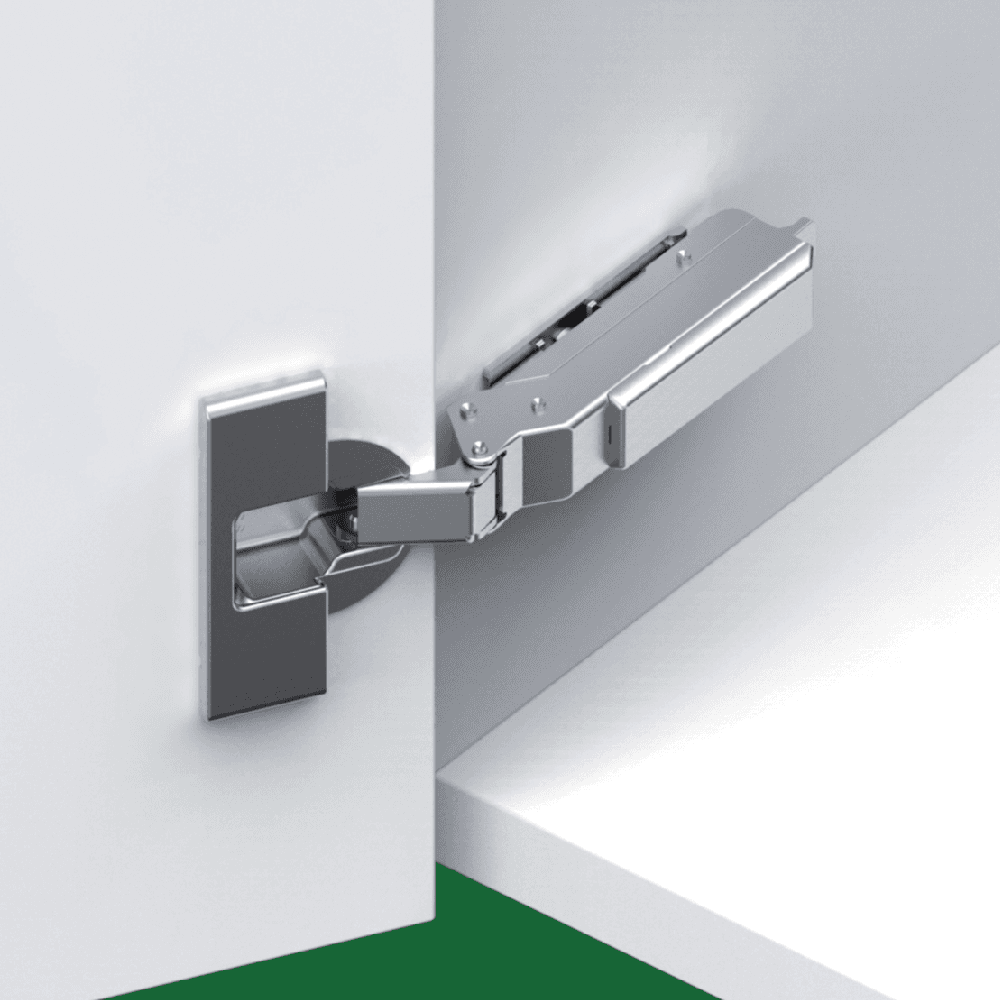 Tiomos 120&#730; Opening Hinge, 42mm Bore Pattern, Self-Closing, Overlay, Nickel-Plated, Dowelled - Alt Image 1