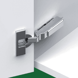 Tiomos 120&#730; Opening Hinge, 42mm Bore Pattern, Self-Closing, Overlay, Nickel-Plated, Dowelled - Alt Image 1
