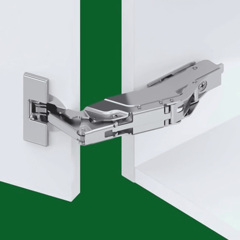 Tiomos 160&#730; Opening Hinge, 42mm Bore Pattern, Self-Closing, Overlay, Nickel-Plated, Dowelled - Alt Image 1