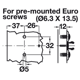 Tiomos Adjustment Wing Mounting Plate with Pre-Mounted Euro Screws, 3-Point Fixing, Nickel-Plated, Screw-On, 0mm - Alt Image 1