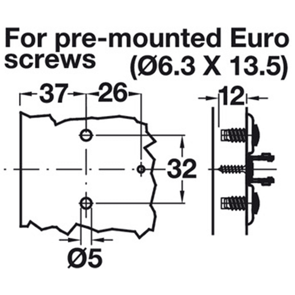 Tiomos Adjustment Wing Mounting Plate with Pre-Mounted Euro Screws, 2-Point Fixing, Nickel-Plated, Screw-On, 19mm - Alt Image 1