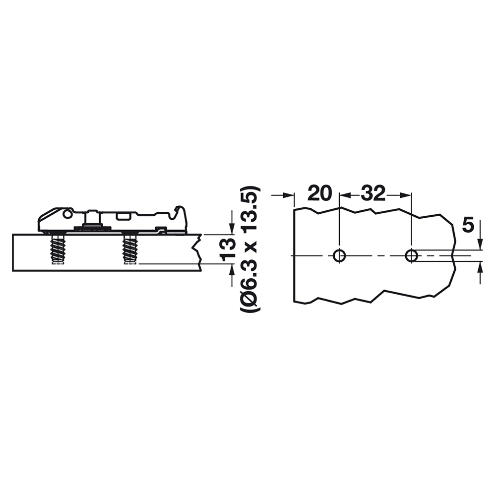 Tiomos Adjustment Straight Mounting Plate, 2-Point Fixing, Nickel-Plated, with Pre-Mounted Euro-Screws, 0mm - Alt Image 1