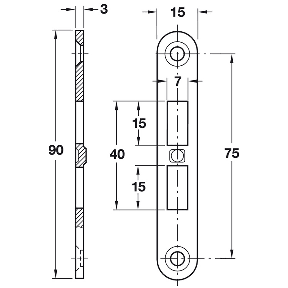 90mm x 15mm Steel Strike Plate for Giro-Bolt, Zinc - Alt Image 1