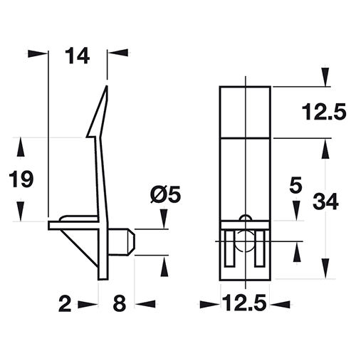 Locking Shelf Support for 16mm Thick Wood Shelves with 5mm Post by Hafele in Beige Finish