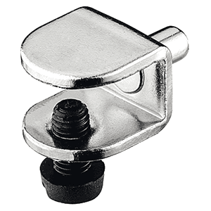 Hafele 5mm Steel Glass Shelf Support, Nickel-Plated Finish for 9mm Glass Thickness with Black Plastic Locking Screw