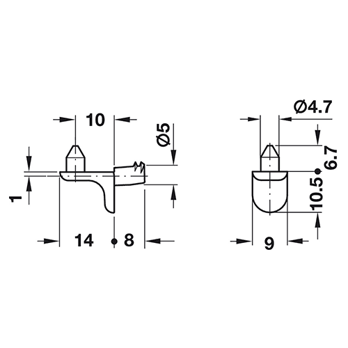 Hafele Zinc Alloy Shelf Support with Shelf Fixing Plug, Nickel-Plated Finish - Wedged Ribs