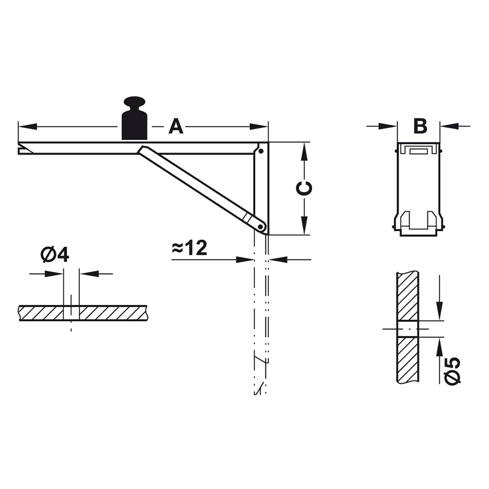 Hafele Spring-Loaded Bracket - Horizontal Mount Application
