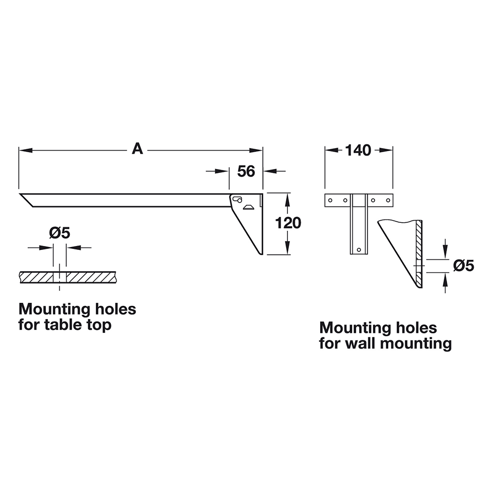 Folding Table Bracket by Hafele - 360mm Brown Lacquer Finish - Wall Mountable