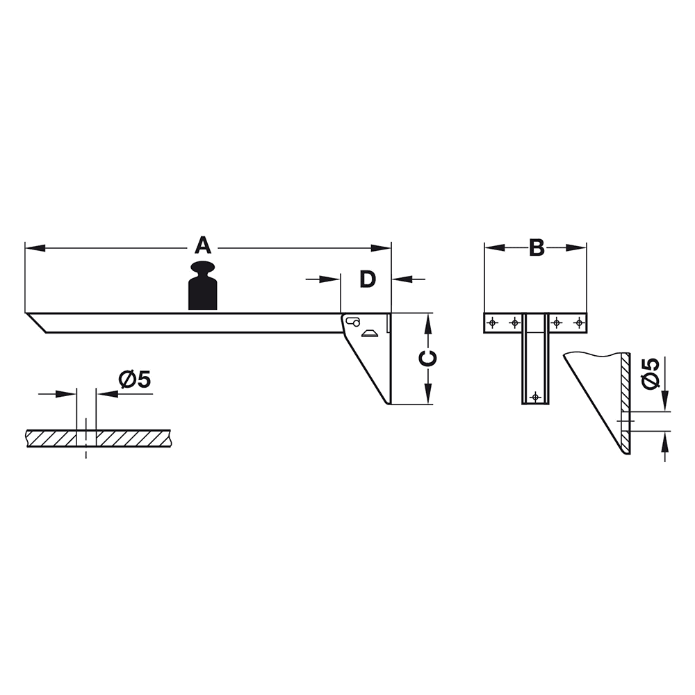 Wall Mounted Table Bracket - Hafele Folding 360mm Brown Lacquer Finish