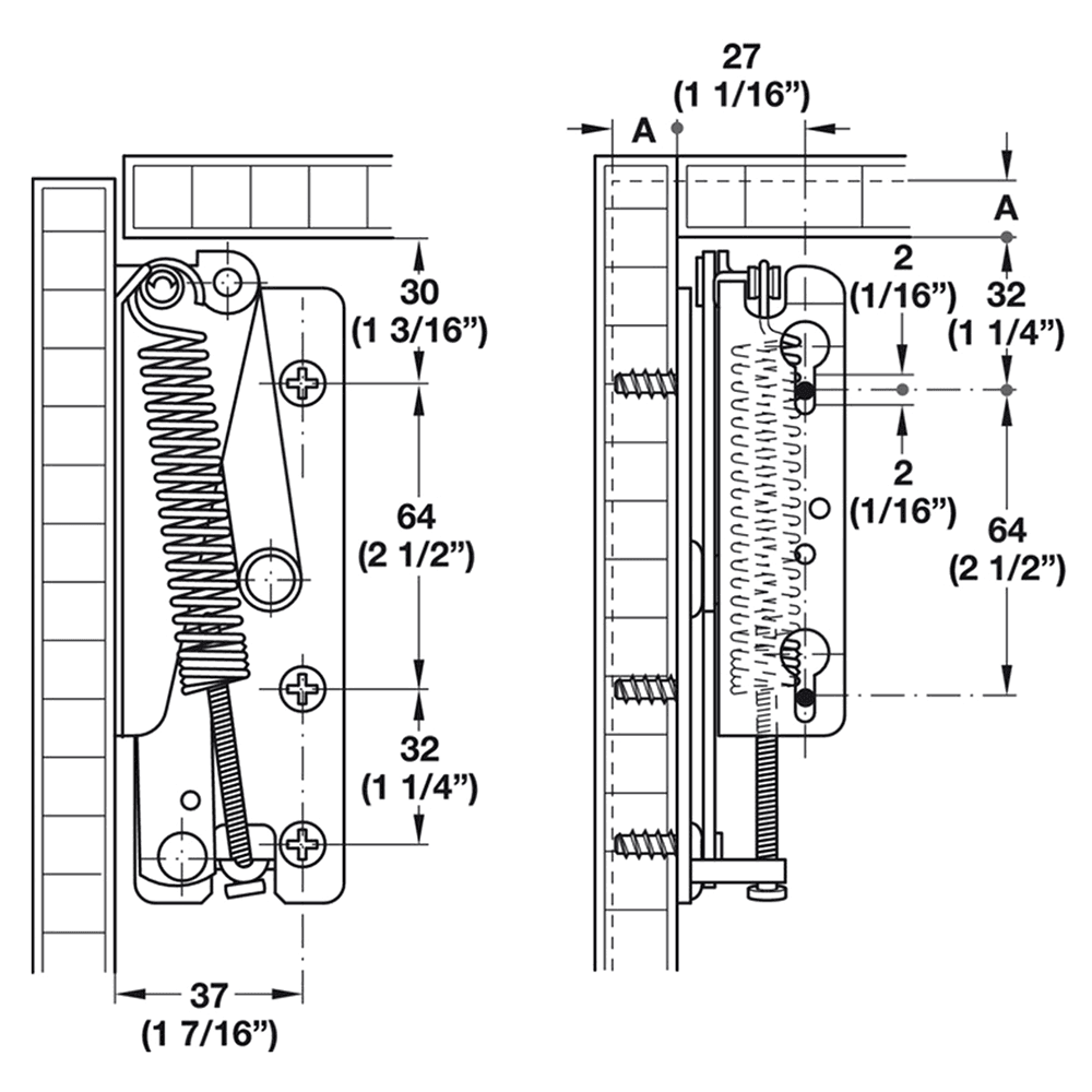 Left Hand Swingtop II Lift Stay with Adjustable Spring, White Epoxy Coated - Alt Image 2