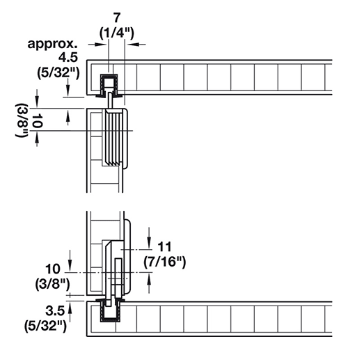 Press-fit guide track with flanged edges and barbed shoulders
