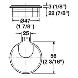 Hafele 47mm 2-Piece Cable Grommet with Break-Off Tab, Black - Plastic construction with easy access through grommet