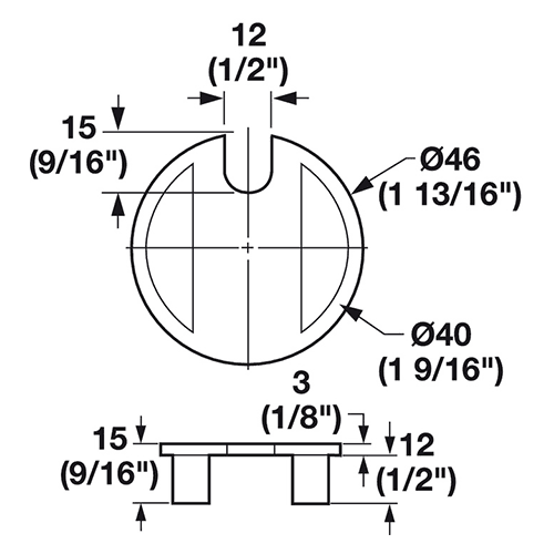 Hafele 40mm Cable Grommet with 12mm x 15mm Opening in Black Epoxy - Organize your desk cables with ease!