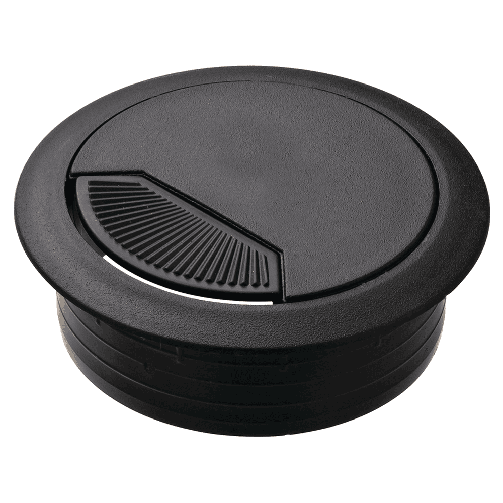 60mm black spring-loaded cable grommet for desks and tabletops by Hafele
