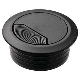 Close-up of Hafele 50mm Cable Grommet with Spring-Loaded, Black