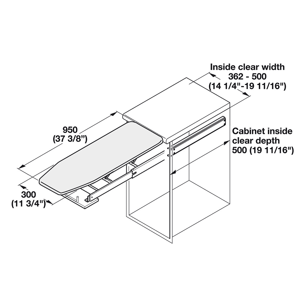 Tilt-Down Drawer Front Mounting Brackets Included - Hafele Ironing Board