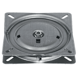 Hafele 5-1/8" x 100&#730; Chair Steel Swivel with Spring Return, ball bearing mounted, 27mm thick for medium weight furniture items like bar stools, office chairs, and TV tables.