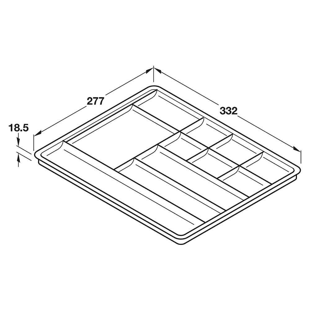 Hafele pencil drawer insert in dark gray plastic with 11 compartments