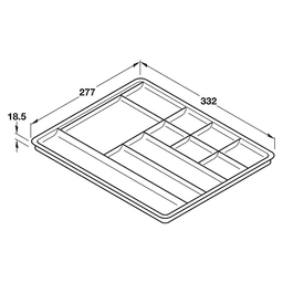 Hafele pencil drawer insert in dark gray plastic with 11 compartments