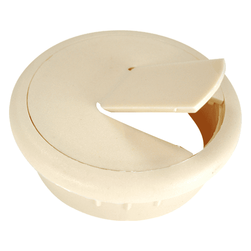 Almond 2-piece cable grommet with pivot hinge hole for wire