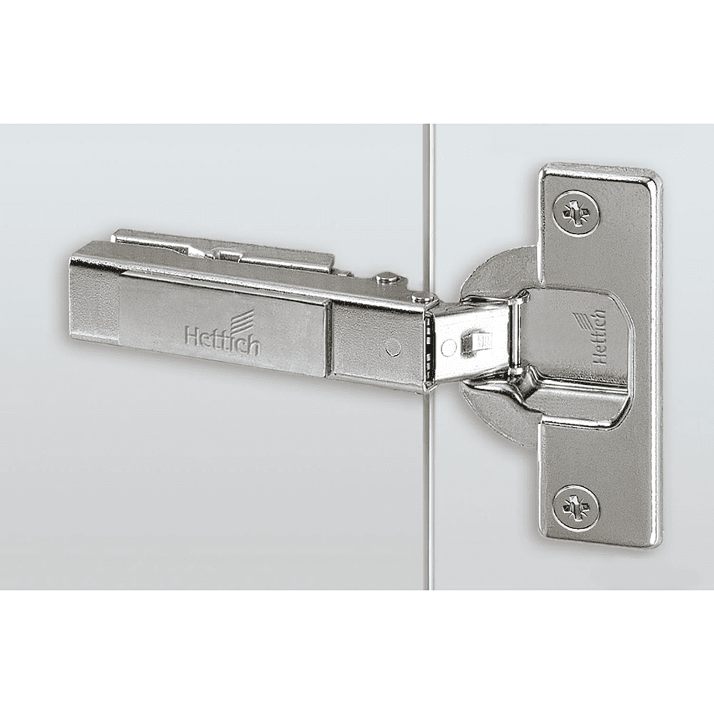 Intermat 9936 95&#730; Opening Thick Door Hinge, 45mm Bore Pattern, Self-Closing, Half Overlay, Nickel-Plated, Dowelled - Main Image