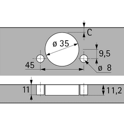 Intermat 9936 95&#730; Opening Thick Door Hinge, 45mm Bore Pattern, Self-Closing, Half Overlay, Nickel-Plated, Dowelled - Alt Image 1