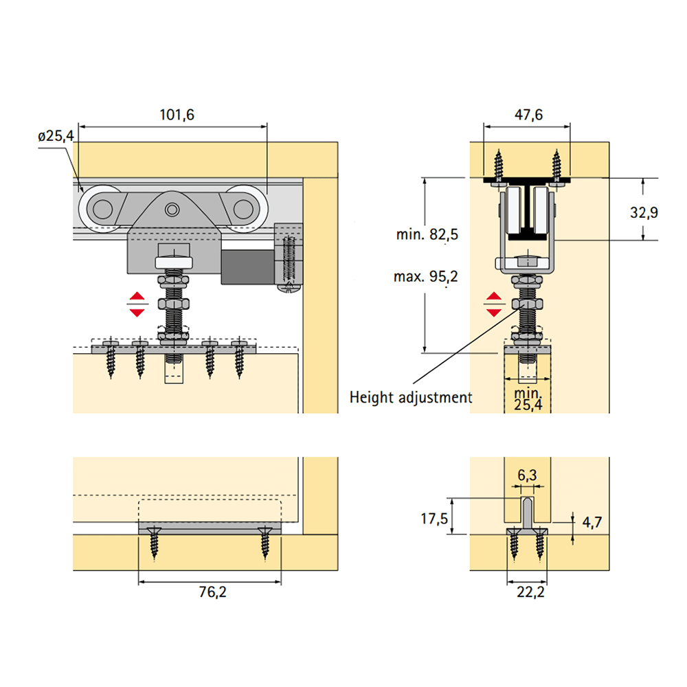 Top Line GrantAr 1230 Door Hardware Set - Running Components with Mounting Plates