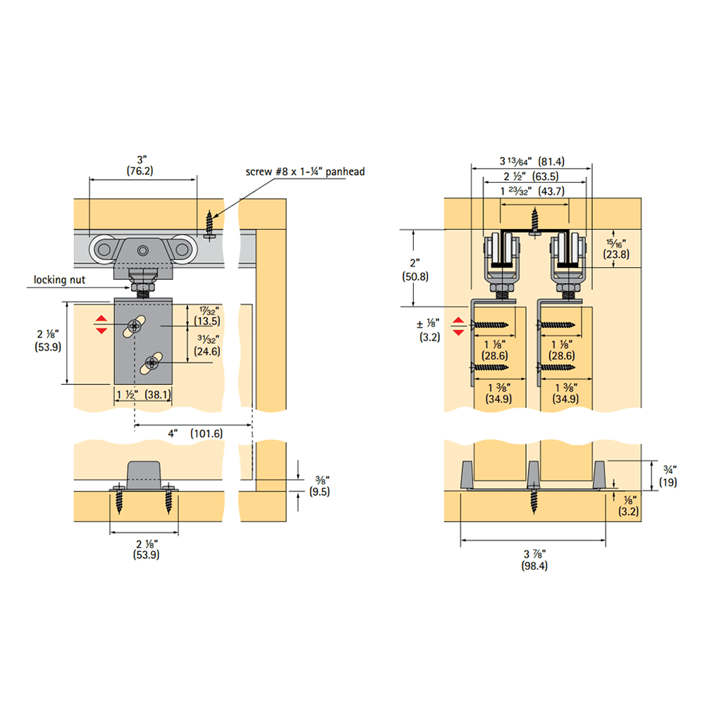 Precision ball-bearing wheels for quiet and effortless performance for Top Line GrantAr 72-138 By-Passing Door Hardware Set