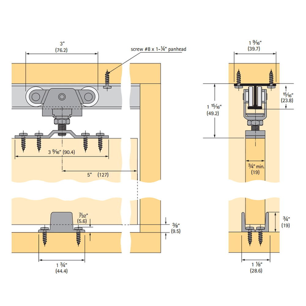Hettich America's 1-3/4" Floor Guide 110 - Min. clearance of 3/8" for door to floor