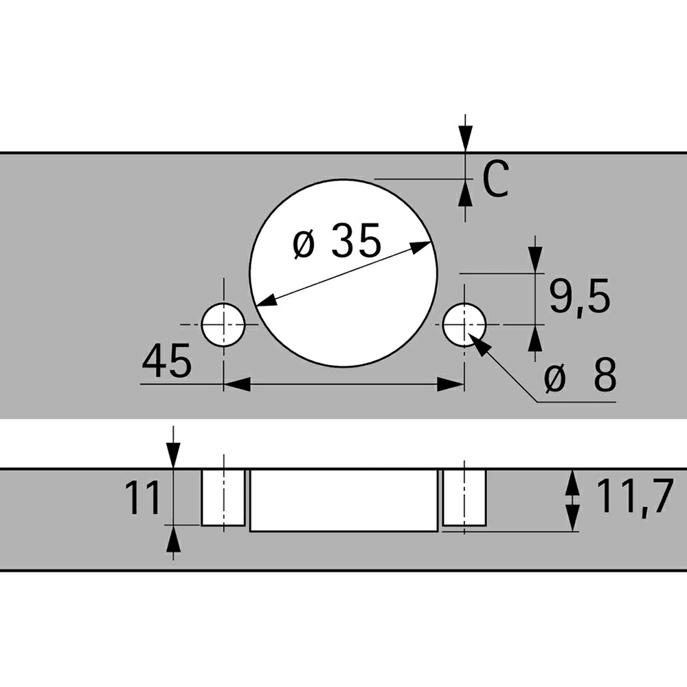 Intermat 9943 110&#730; Opening Hinge, 45mm Bore Pattern, Self-Closing, Inset, Nickel-Plated, Dowelled - Alt Image 1