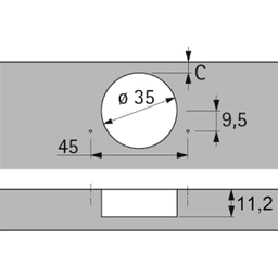 Intermat 9936 W90 95&#730; Opening Hinge, 45mm Bore Pattern, Self-Closing, Overlay, Nickel-Plated, Screw-On - Alt Image 2