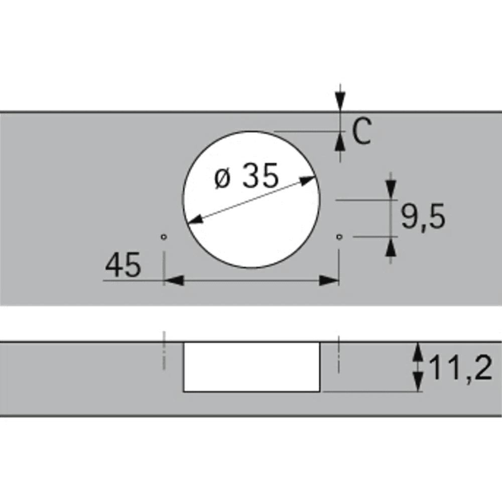 Intermat 9936 W90 95&#730; Opening Hinge, 45mm Bore Pattern, Self-Closing, Overlay, Nickel-Plated, Dowelled - Alt Image 2