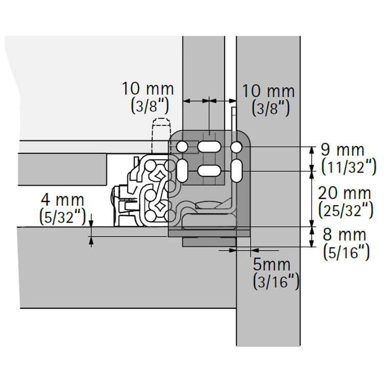 Hettich America Quadro V6 IW21 Rear Mounting Bracket - Metal Rear Mount Brackets and Plastic Connectors