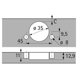 Sensys 110&#730; Opening Hinge with Integrated Silent System, 45mm Boring Pattern, Self-Closing, Inset, Nickel-Plated, Dowelled - Alt Image 1