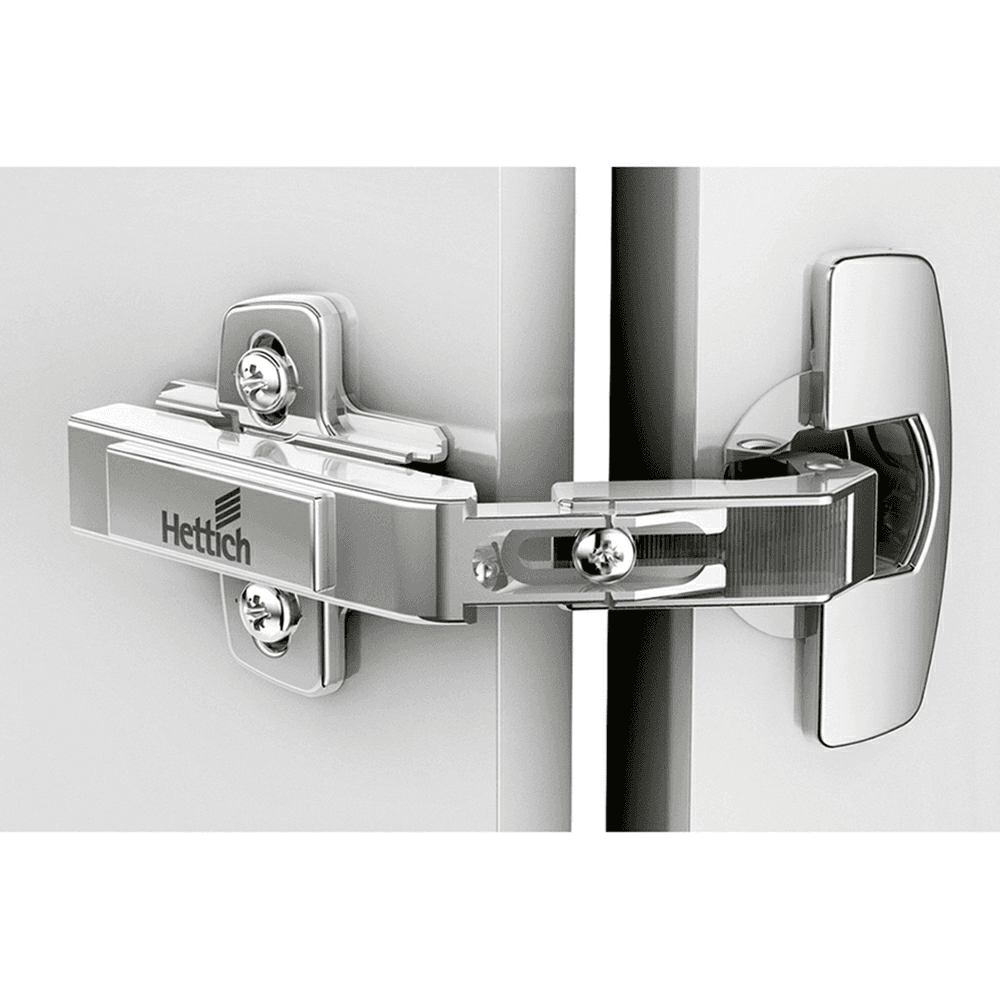 Intermat 9930 50&#730;/65&#730; Opening Hinge for Corner Cabinet Folding Door, 45mm Bore Pattern, Overlay, Nickel-Plated, Screw-On - Main Image