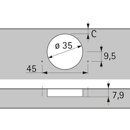 Sensys 8646i 110&#730; Opening Thin Door Hinge, 45mm Bore Pattern, Self-Closing, Overlay, Nickel-Plated, Screw-On - Alt Image 1