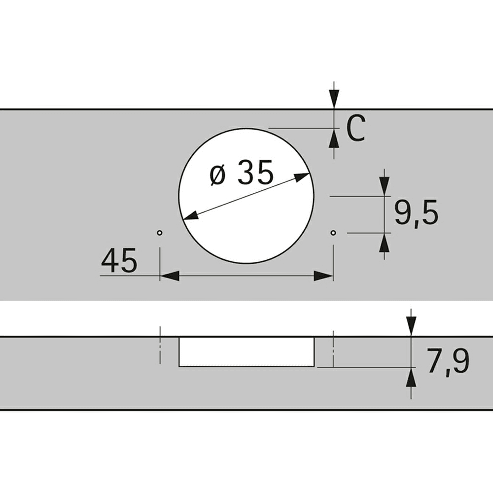 Sensys 8646i 110&#730; Opening Thin Door Hinge, 45mm Bore Pattern, Self-Closing, Half Overlay, Nickel-Plated, Expando - Alt Image 1