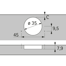 Sensys 8646i 110&#730; Opening Thin Door Hinge, 45mm Bore Pattern, Self-Closing, Half Overlay, Nickel-Plated, Expando - Alt Image 1
