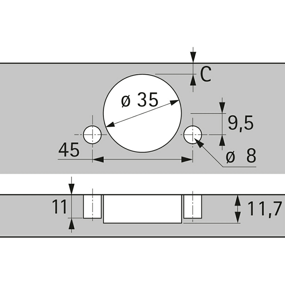 Sensys 8657 165&#730; Opening Zero Protrusion Hinge, 45mm Bore Pattern, Self-Closing, Overlay, Nickel-Plated, Dowelled - Alt Image 1