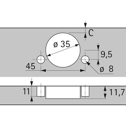 Sensys 8657 165&#730; Opening Zero Protrusion Hinge, 45mm Bore Pattern, Self-Closing, Overlay, Nickel-Plated, Dowelled - Alt Image 1