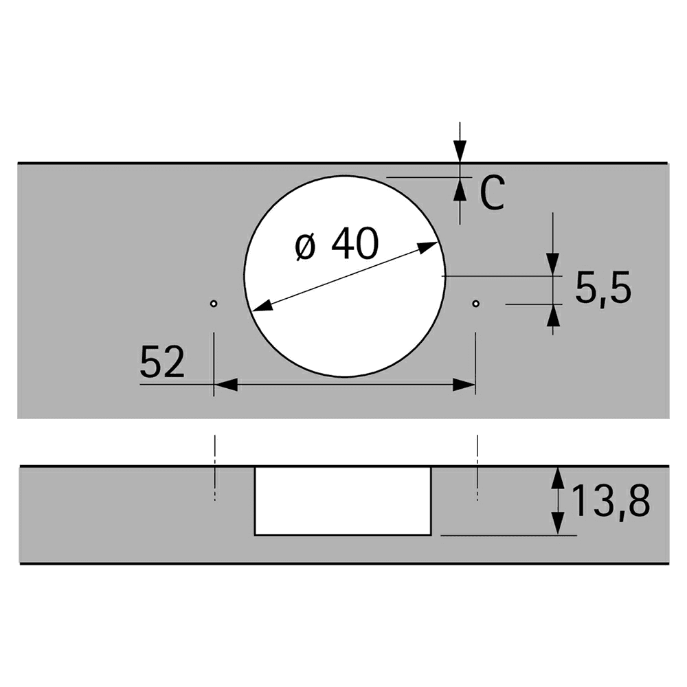 Intermat Spezial 95&#730; Opening Thick Door Hinge, 52mm Boring Pattern, Self-Closing, Overlay, Nickel-Plated, Screw-On - Alt Image 1