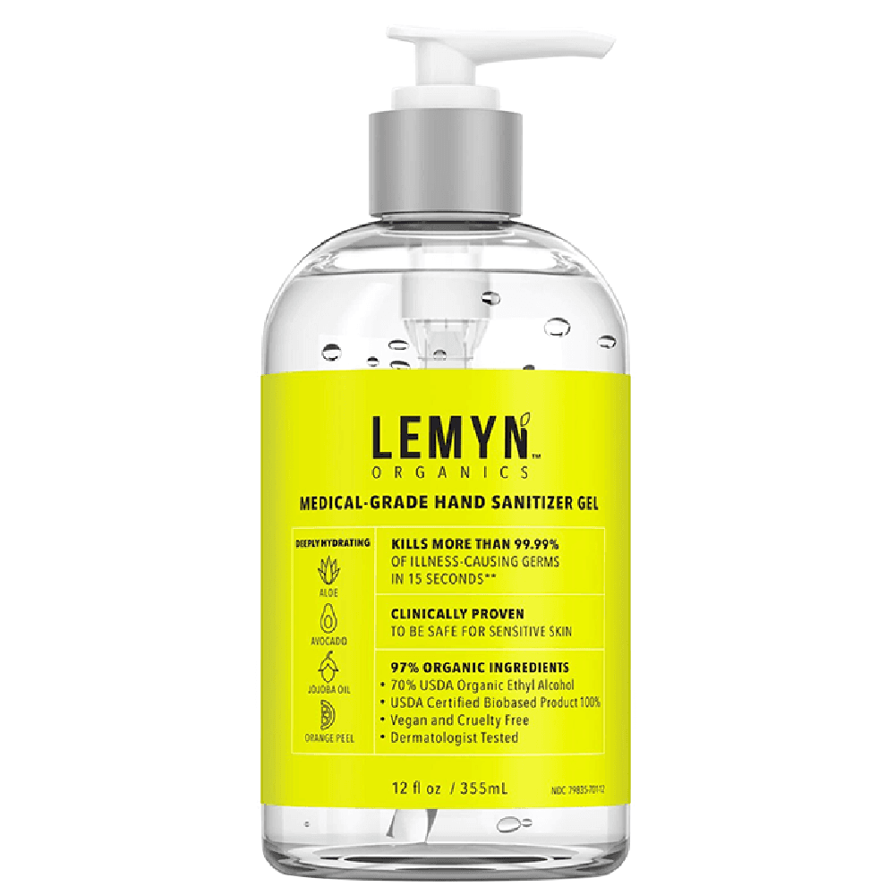 Lemyn Organics Medical Grade Hand Sanitizer Gel 2oz Bottle Side View