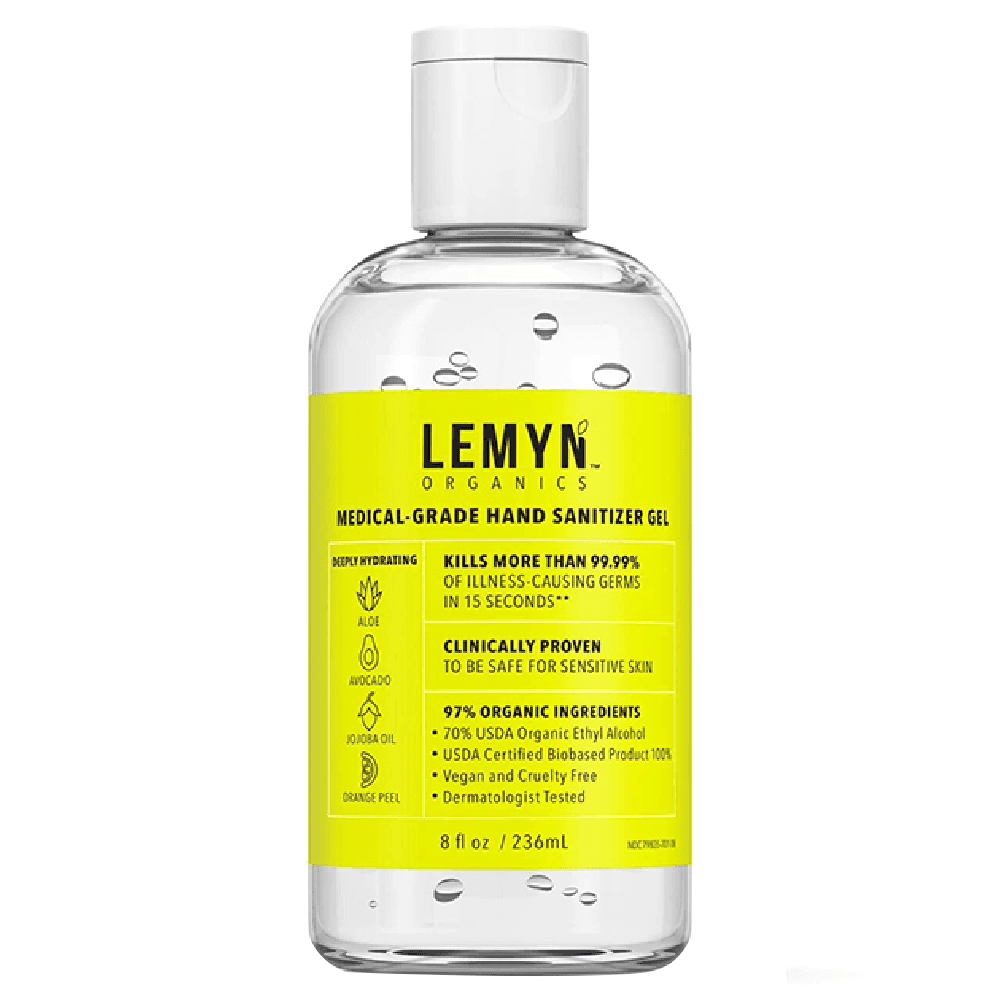 Lemyn Organics 8oz Medical Grade Hand Sanitizer Gel bottle with pump