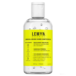 Lemyn Organics 8oz Medical Grade Hand Sanitizer Gel bottle with pump