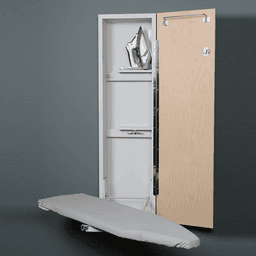 Iron-A-Way Built-in Ironing Center with Hot Iron Storage, Garment Bar, and Full Length Piano Hinge