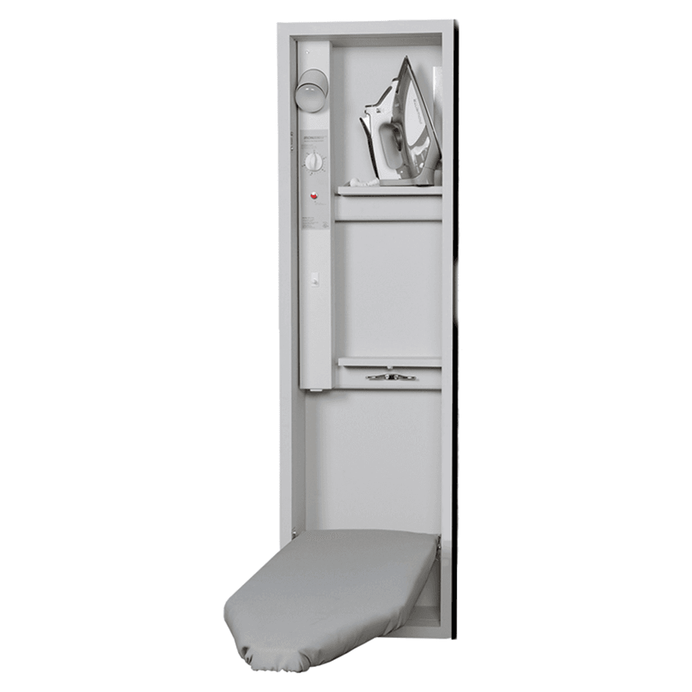 Iron-A-Way 7-3/4" No-Door Electric Ironing Center with 42" Non-Swiveling Board, Unfinished Finish